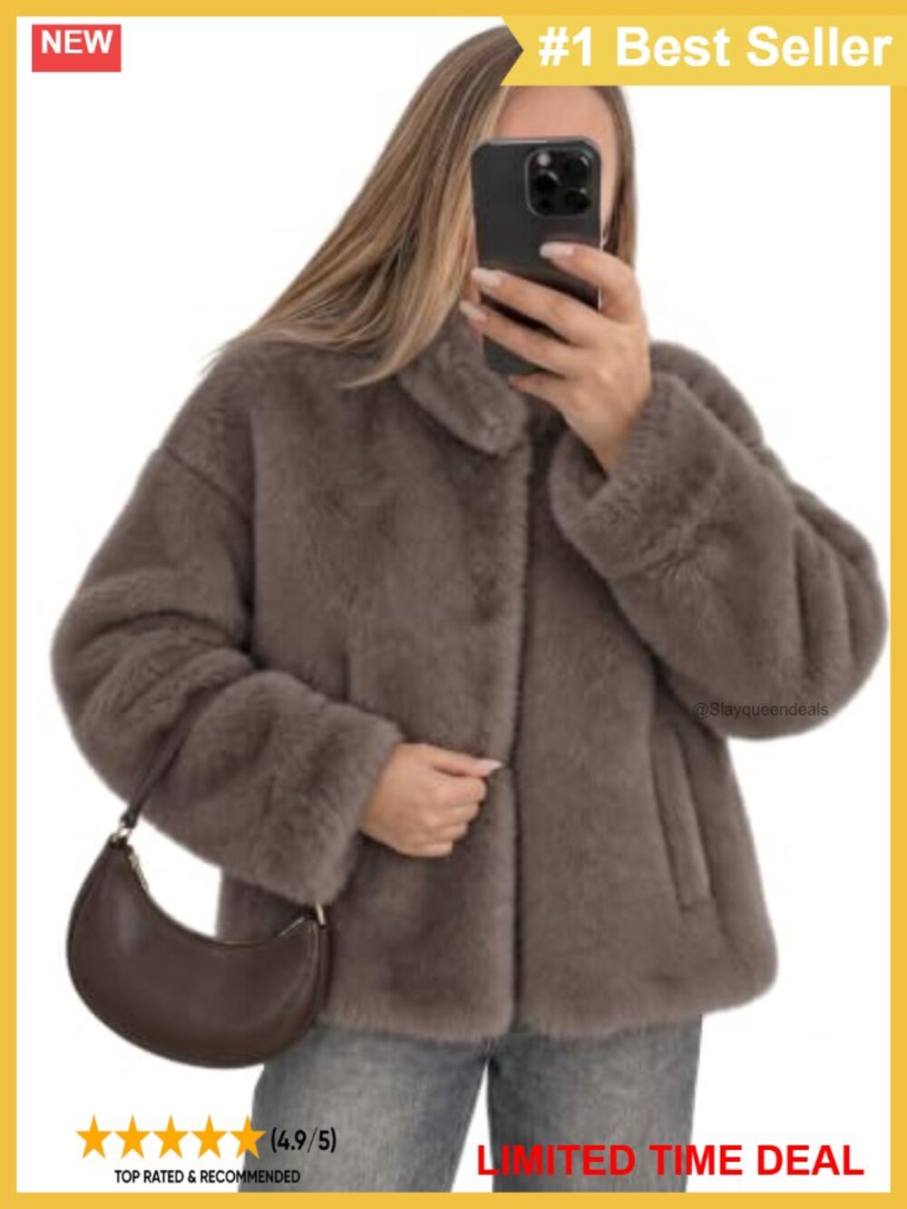 Faux Fur Cropped Fluffy Jacket Long Sleeve Stand Collar Casual